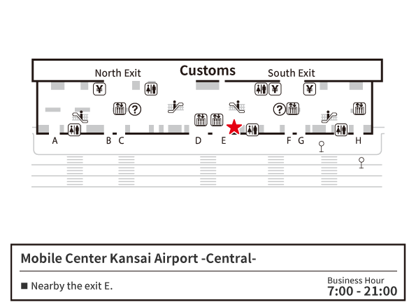 关西国际机场 第1航站楼 1楼　到达大厅 Mobile Center 关西机场中心 地图