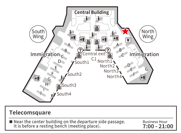 成田机场 第1航站楼 4楼　出发大厅 北侧 地图