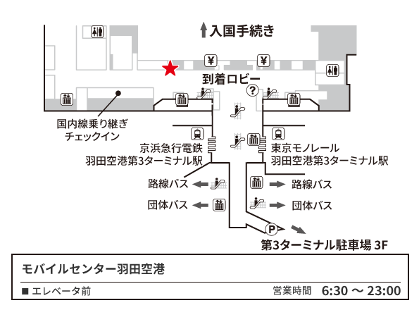 羽田空港 第3ターミナル2階　到着ロビー モバイルセンター羽田空港地図